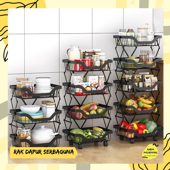 Jual Rak Keranjang Sayur Buah Kitchen Rack Troli Lipat Rak Keranjang