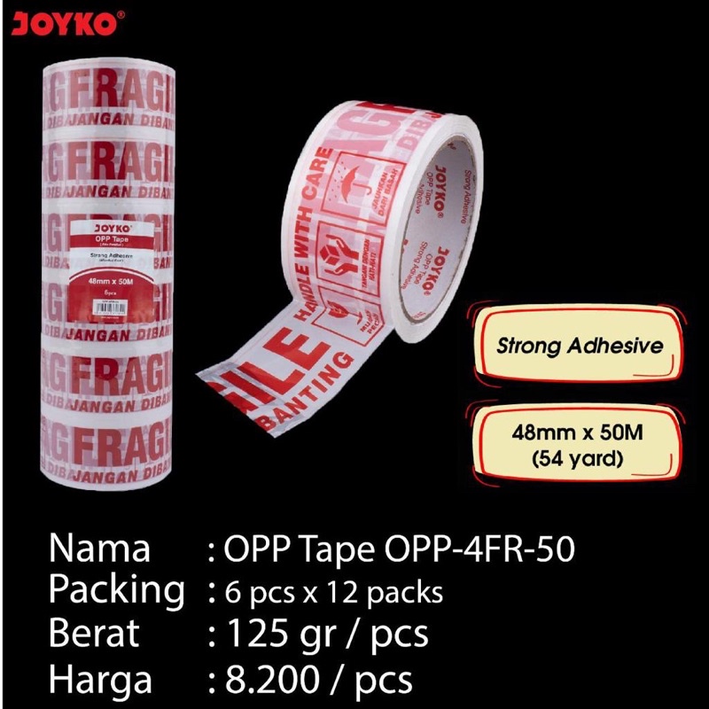 Jual OPP Tape OPP 4FR 50 Pita Perekat Lakban Fragile Jangan Dibanting