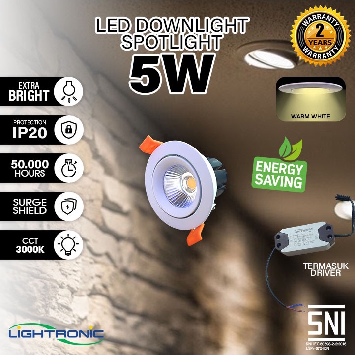 Jual LAMPU LED DOWNLIGHT SPOTLIGHT 5W KUNING 3000K PLAFON 5 WATT