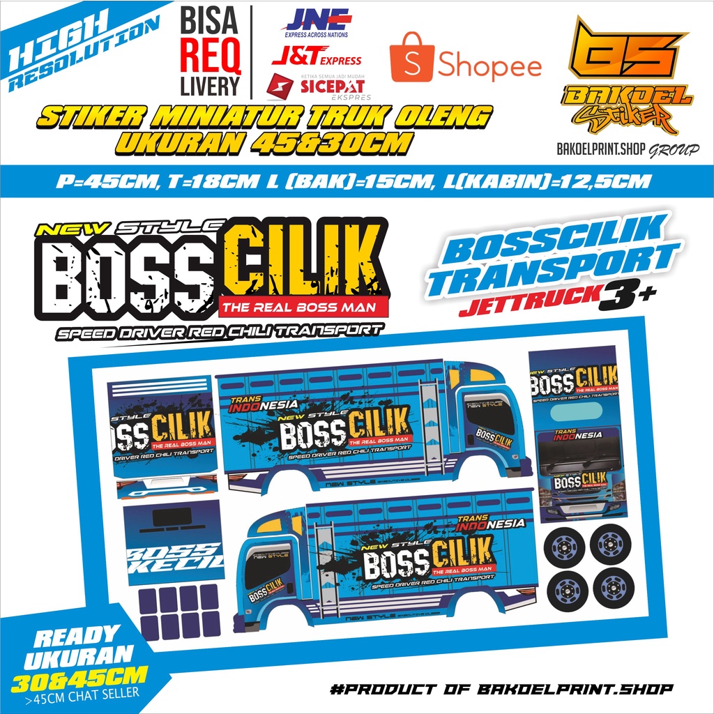 Jual STIKER MINIATUR TRUK OLENG UK 30 45CM MOTIF BOSS CILIK BOSS