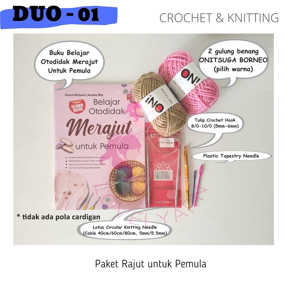 Jual Paket Merajut Pemula Duo 01 Teknik Crochet Knitting Shopee