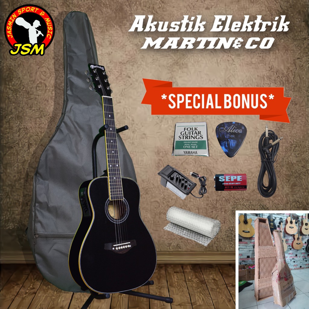 Jual Promo Gitar Akustik Elektrik Merk MARTIN CO Warna Hitam KHUSUS