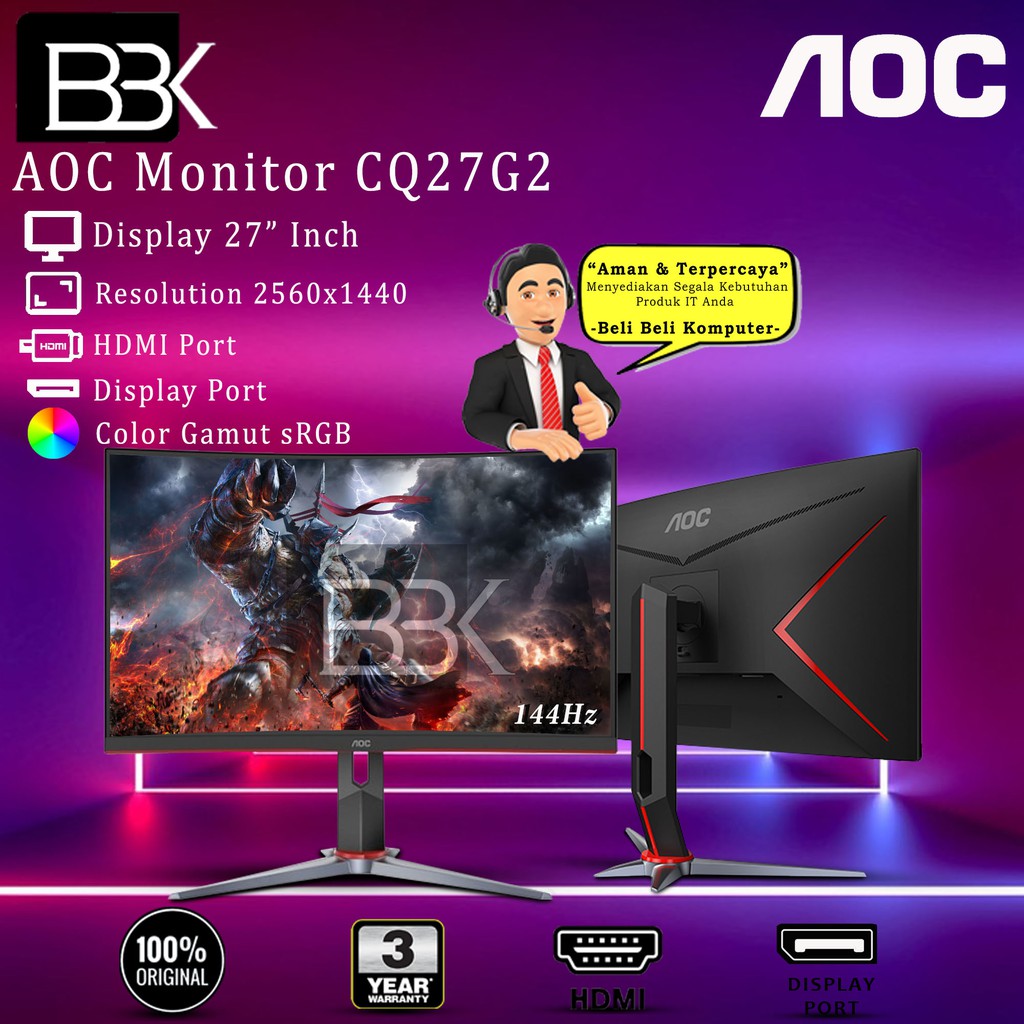 Jual Monitor Aoc Cq G Qhd Hz Srgb Led Yr Shopee Indonesia