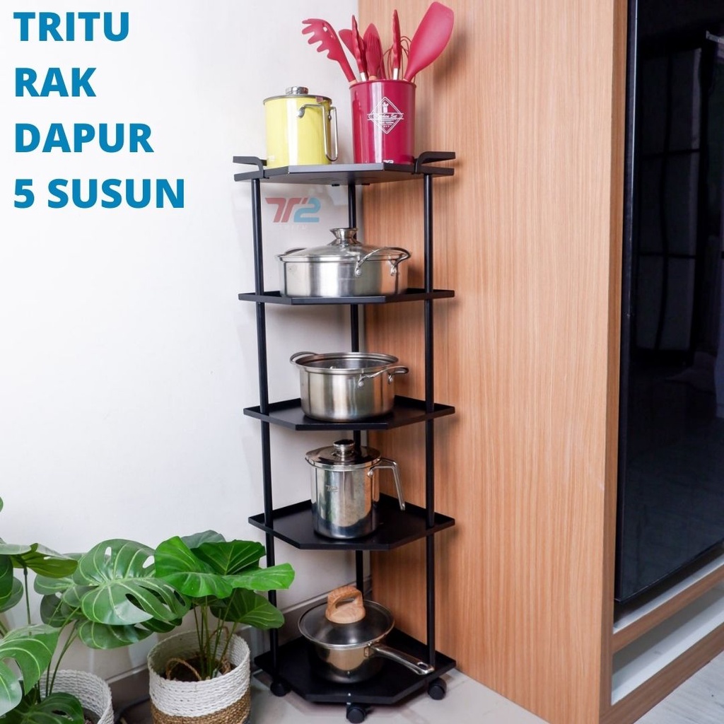 Jual Tritu Rak Troli Dorong Penyimpanan Susun Tingkat Besi Rack Dapur