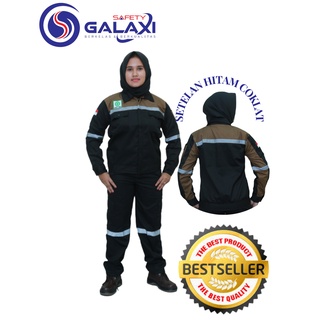 Jual SETELAN Baju Proyek Safety Warna Atasan HITAM KOMBINASI COKLAT