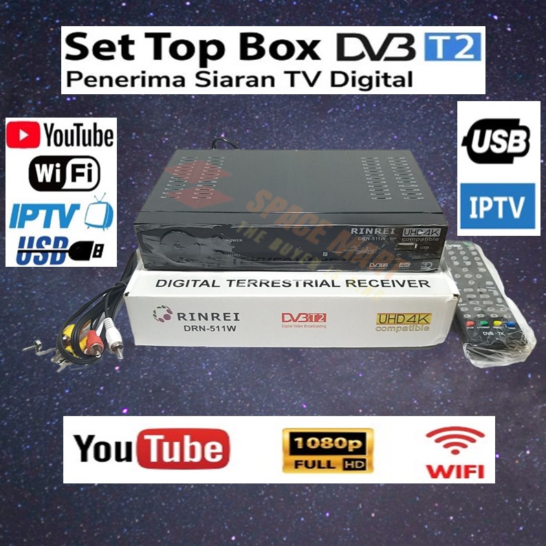 Jual TV Digital RECEIVER DVB T2 H 1 Set Top Box Full HD Support Wifi