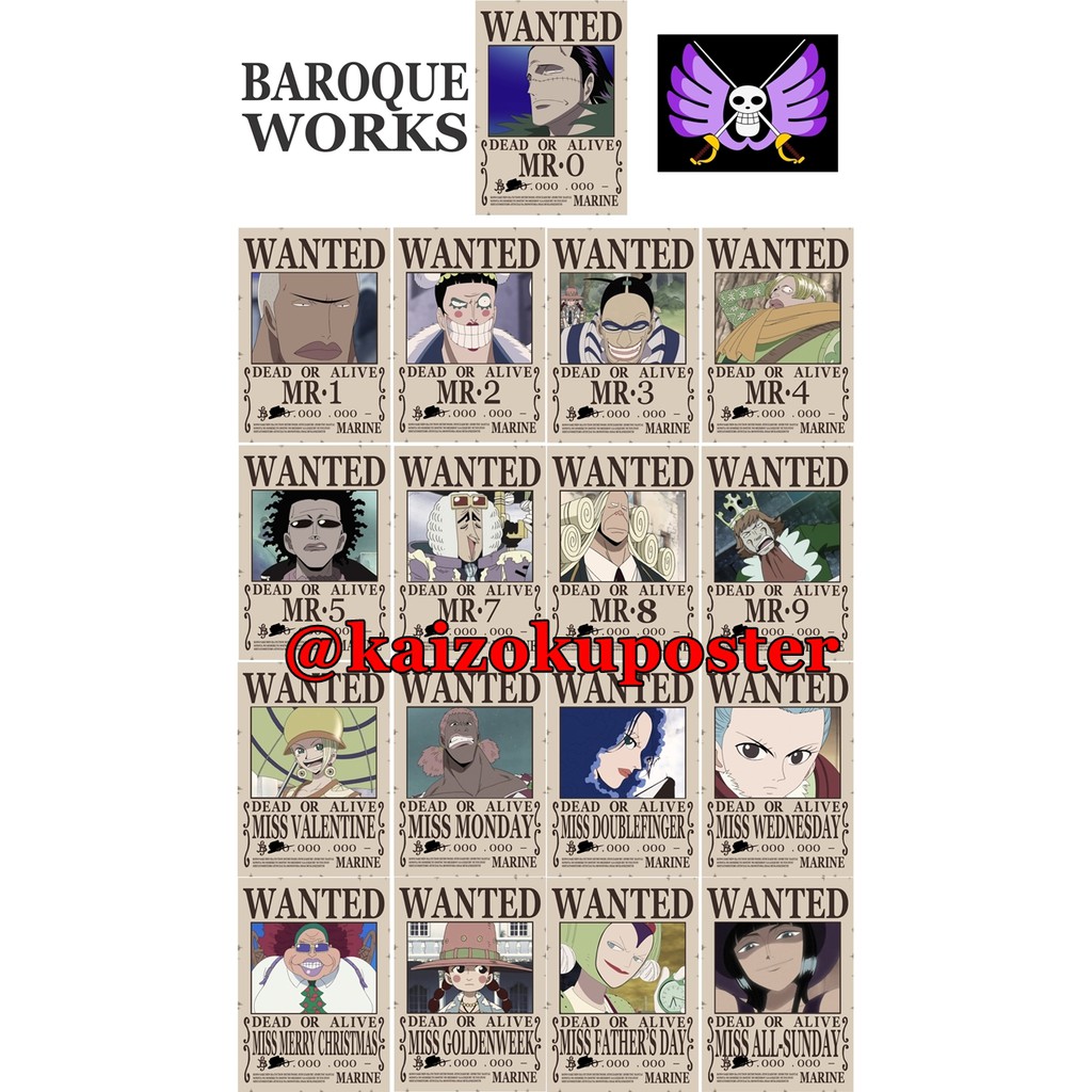 Jual Poster One Piece Bounty BAROQUE WORKS 1 Set Isi 17 Ukuran A4