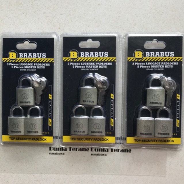 Gembok Koper BRABUS Uk 20mm Master Key Set 3 Pcs Luggage Padlock 20