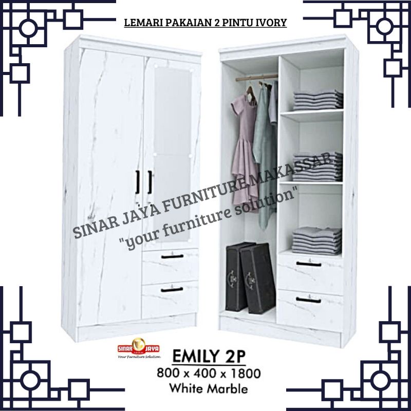 Jual Lemari Pakaian Ivory Marble White Pintu Pintu Shopee