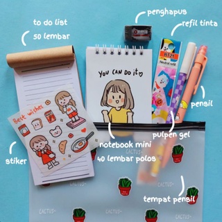 Jual SET ALAT TULIS 8IN1 KARAKTER LUCU PULPEN PENSIL BUKU CATATAN MINI