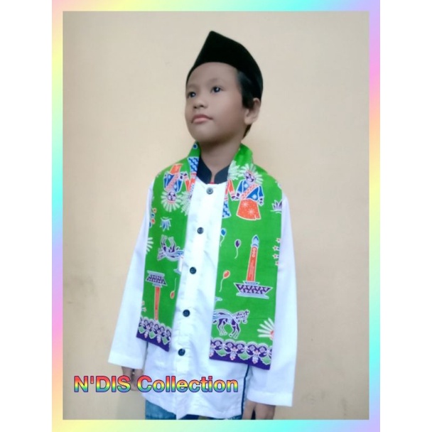 Jual Selendang Betawi Warna Hijau Syal Batik Motif Ondel Ondel Cukin