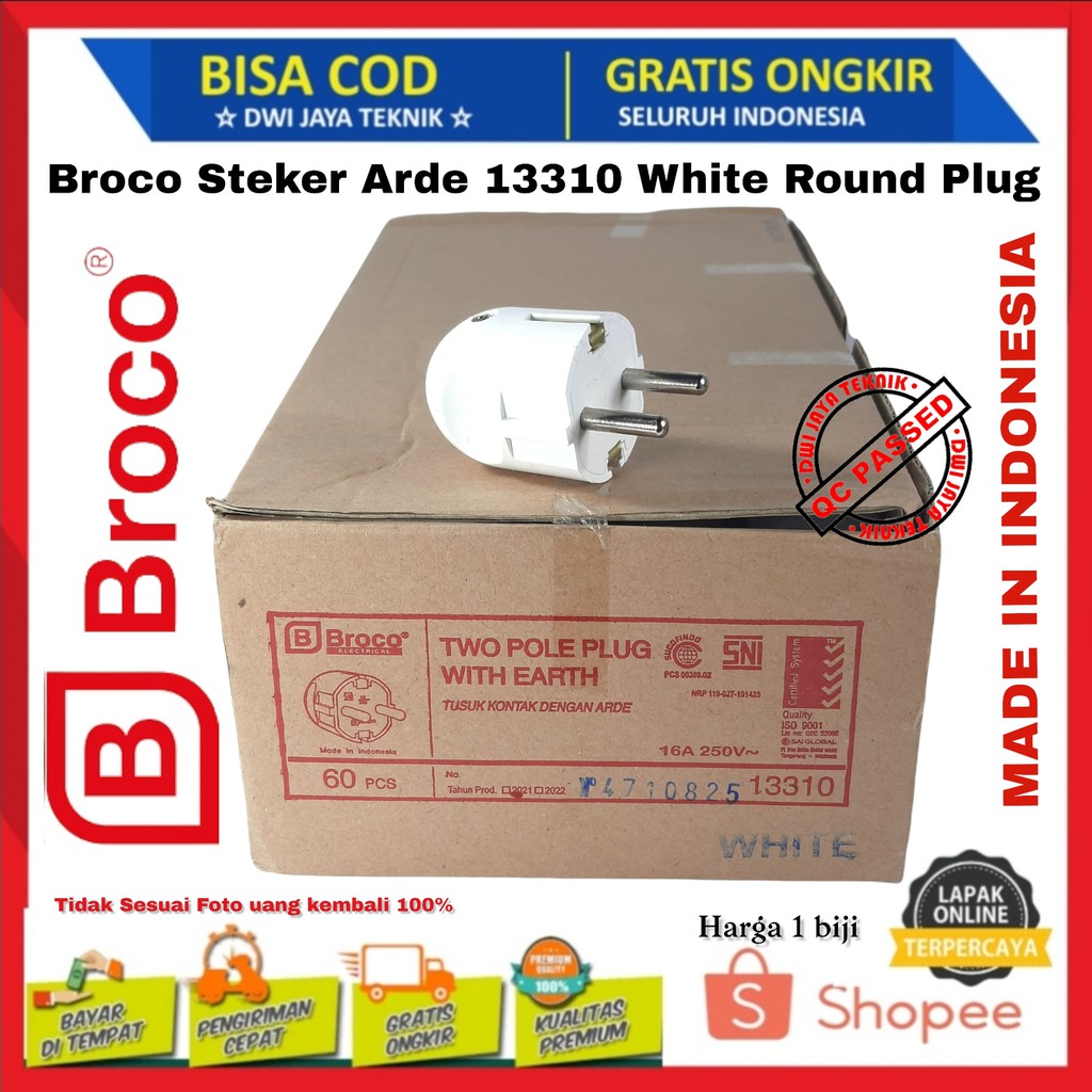 Jual BROCO STEKER ARDE 2P PUTIH 13310 COLOKAN BULAT ORIGINAL Shopee