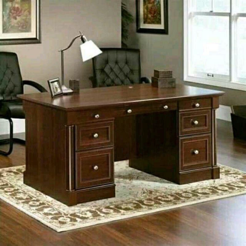 Jual Meja Kantor Minimalis Natural Laci Direktur Kayu Jati Furniture