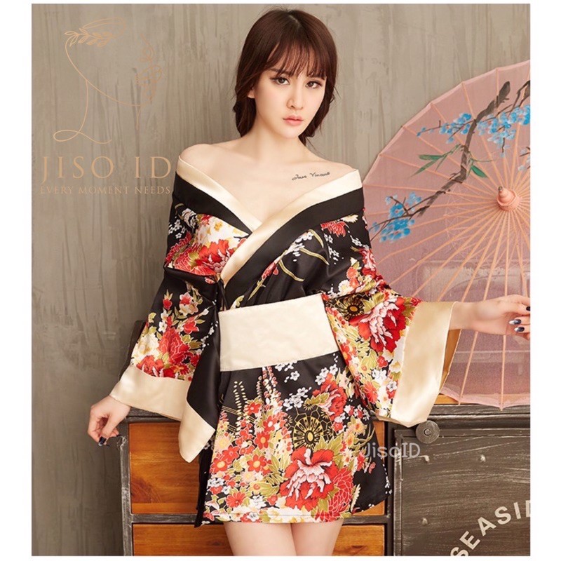 Jual Set Costume Kimono Satin Jepang Lingerie Geisha Pembantu Japan Style Cosplay Sexy Robe