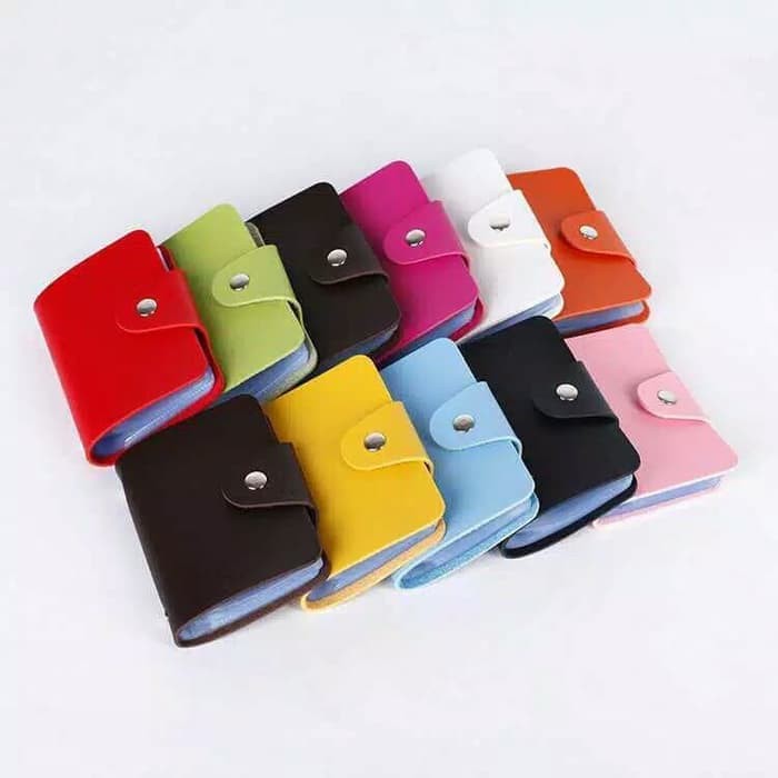 Jual Dompet Kartu Kulit PU 24 Slot Dompet Kartu Nama Model Kancing