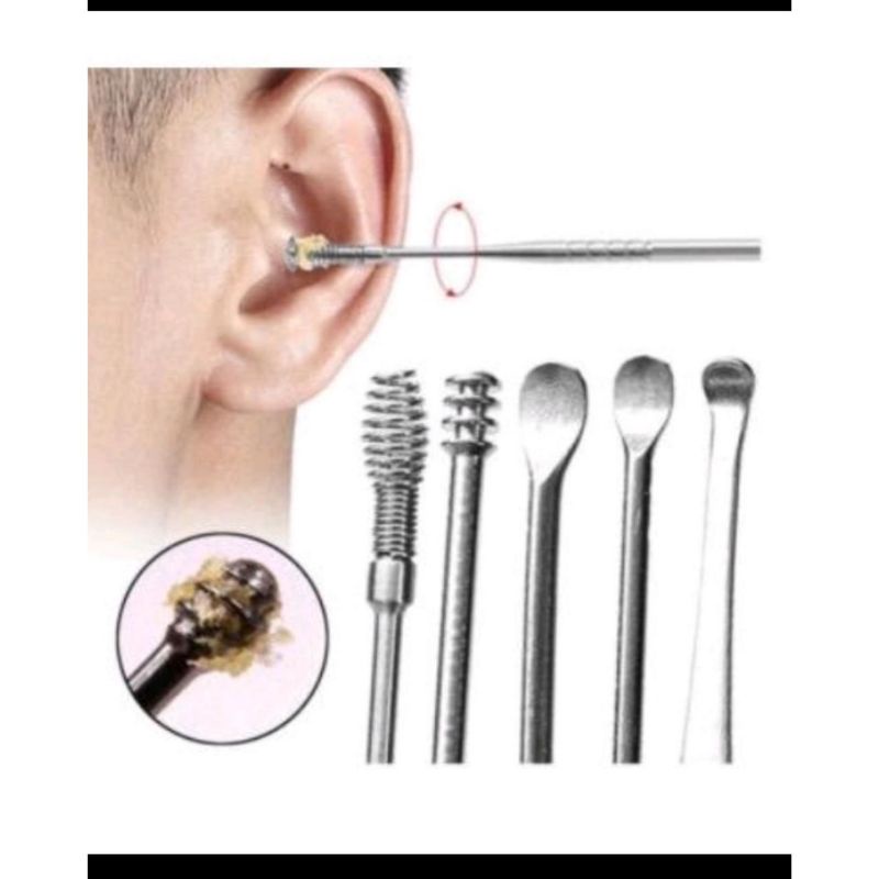 Jual ALAT PEMBERSIH TELINGA EAR WAX PICKER 5IN1 PLUS KUAS KOREK