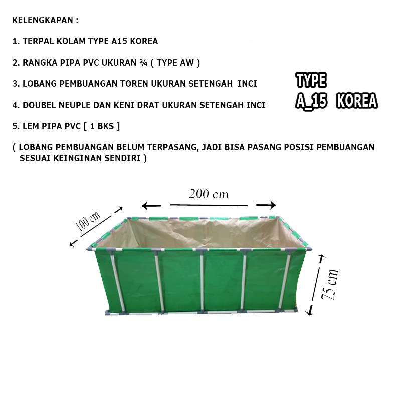 Jual Terpal Kolam Ikan Rangka SATU SET Model SLOT Pipa Ukuran