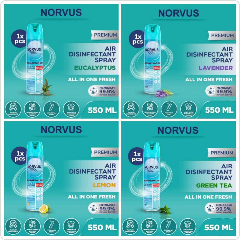 Jual Norvus Disinfectant Spray Aerosol 550ml Eucalyptus Green Tea