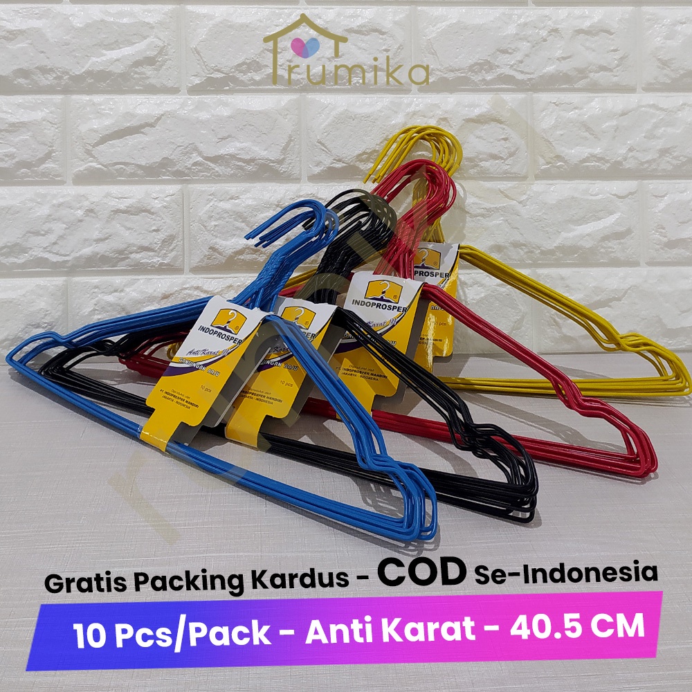 Jual Gantungan Baju Hanger Pakaian Kawat Lapis Plastik Isi 10 Pcs