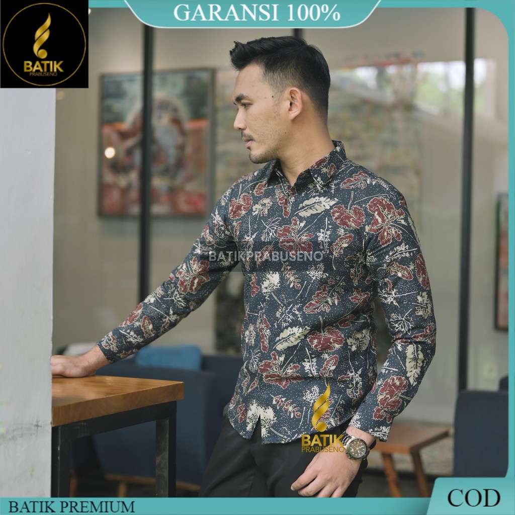 Jual MOTIF KALANDRA KEMEJA BATIK PRIA LENGAN PANJANG SLIMFIT HEM BAJU