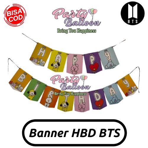 Banner Happy Birthday BTS Bunting Flag BT21 Tulisan Selamat Ulang