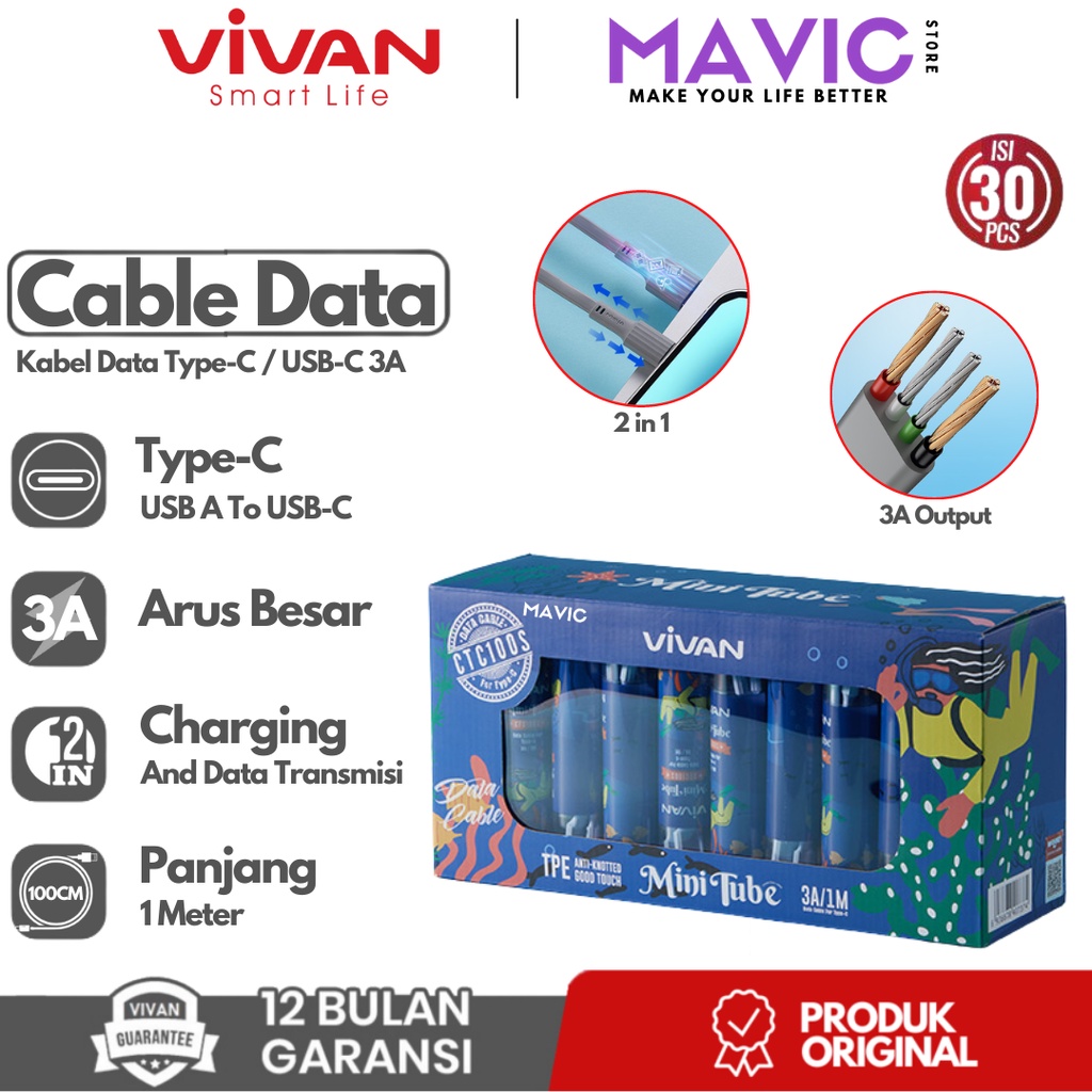 Jual Vivan Ctc S Cable Kabel Data Charging Type C Usb C A M For