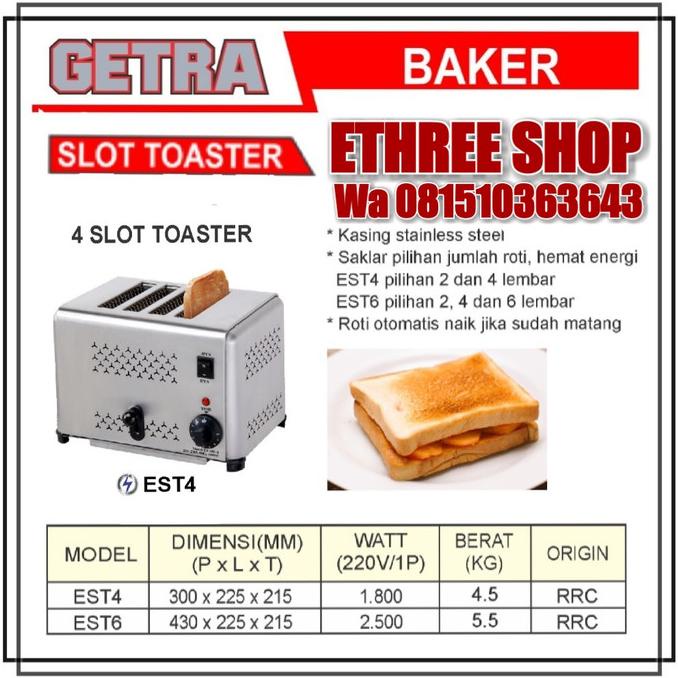 Jual GETRA EST4 EST 4 TOASTER PEMANGGANG ROTI 4 SLOT PRAKTIS