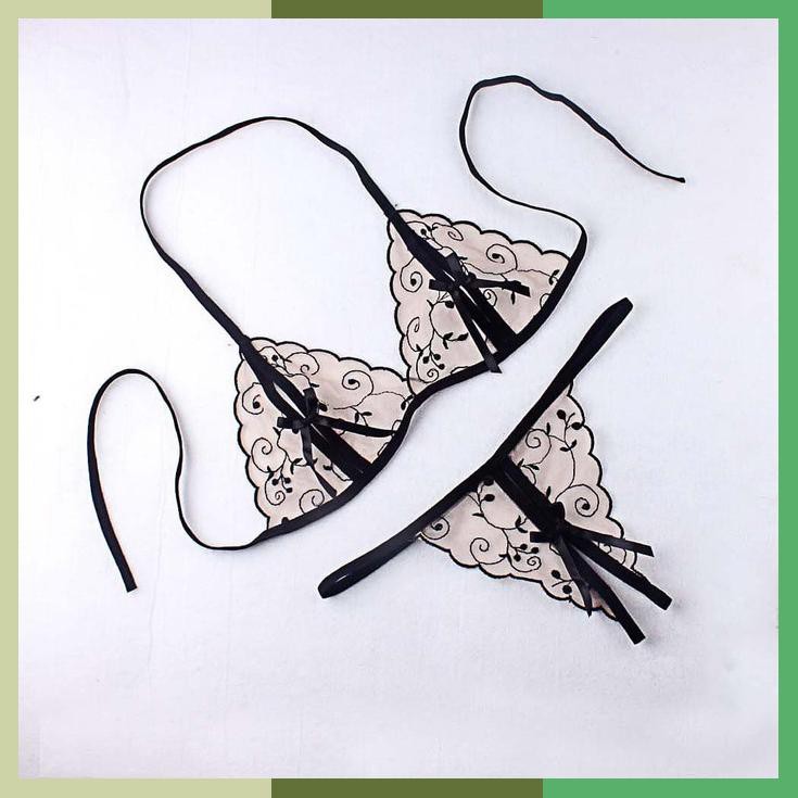 Jual Lingerie Bra Gstring Set Sexy Open Pola Bordir Tali Bikini B036