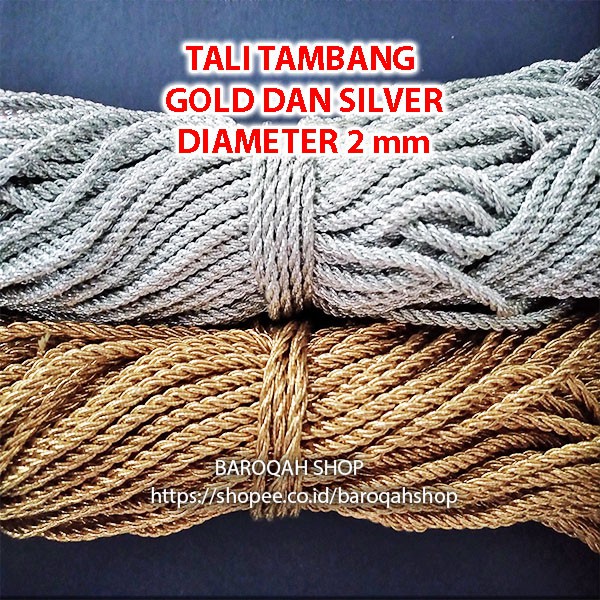 Jual Tali Kur Tambang Gold Emas Perak Silver 2mm Bahan Craft Hiasan