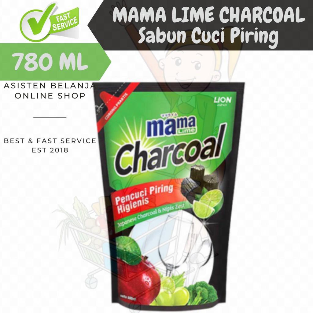 Jual Mama Lime CHARCOAL 780ml Sabun Cuci Piring Anti Bacteria 780 Ml