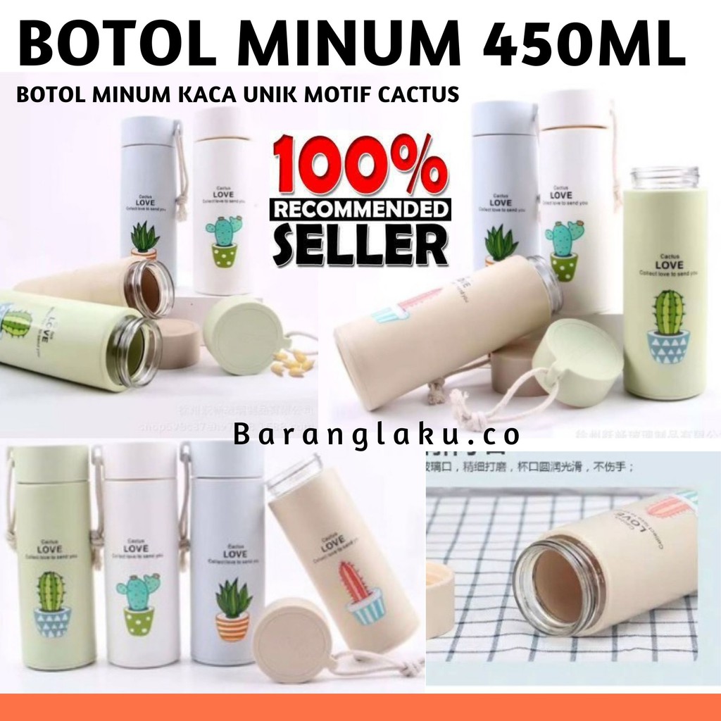 Jual BOTOL MINUM KACA UNIK MOTIF CACTUS BOTOL MINUM BPA FREE MODEL