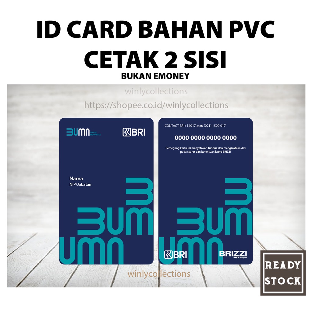 Jual CUSTOM KARTU ID CARD BUMN TERBARU BANK BRI BAHAN PVC 2 SISI