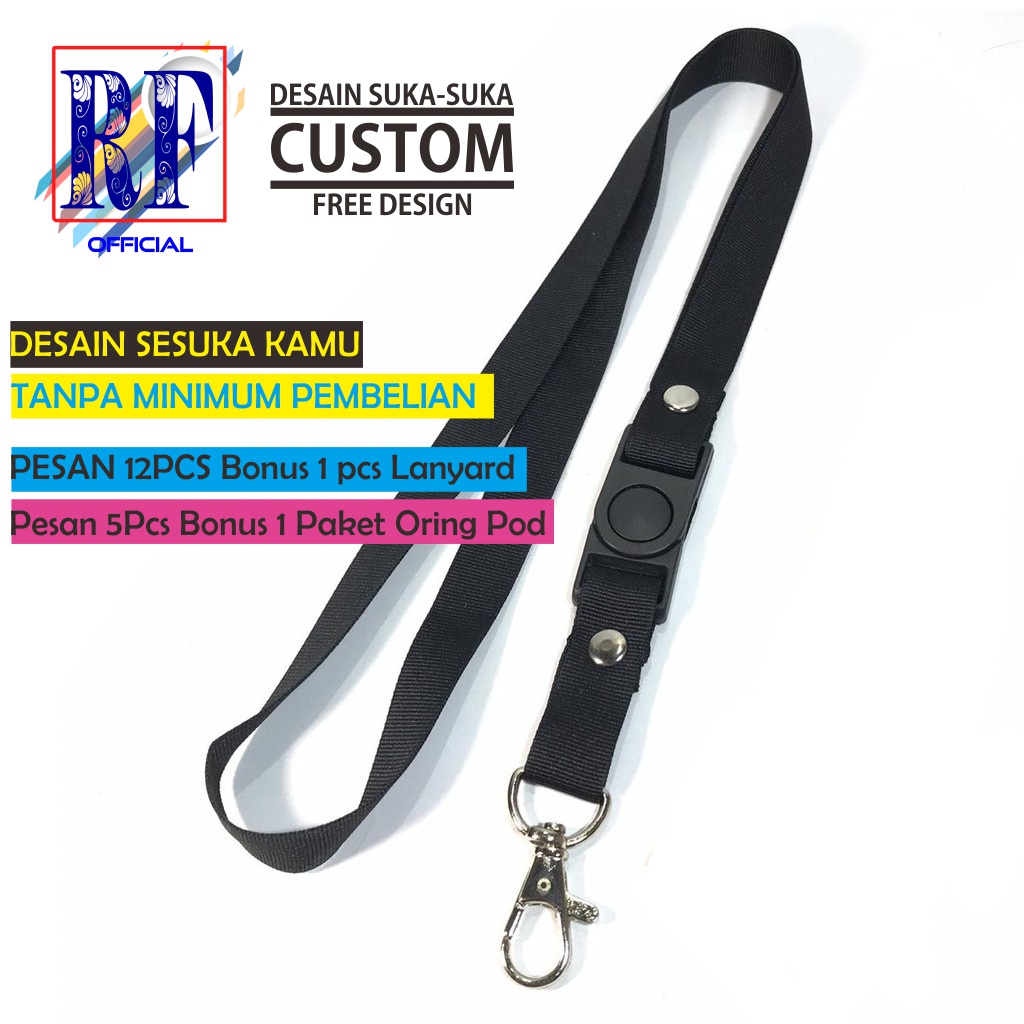 Jual Tali Lanyard Custom Desain Suka Suka Nama Logo Tahta Gantungan