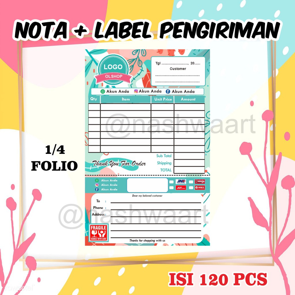 Jual NOTA TAGIHAN KARTU LABEL PENGIRIMAN OLSHOP ONLINE SHOP NOTA LABEL