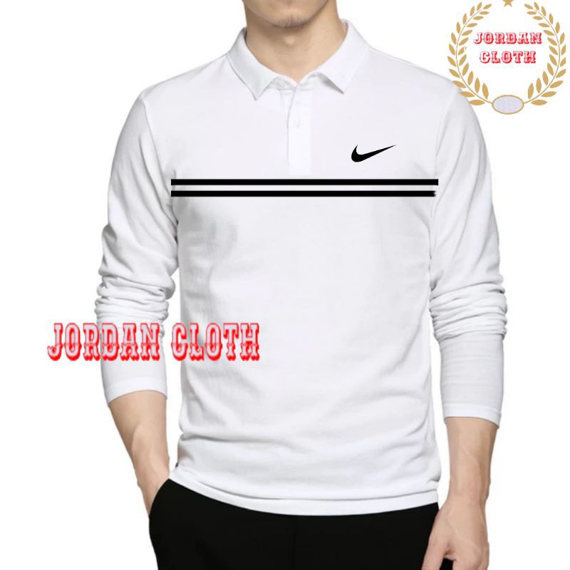 Jual Polo Shirt Tshirt Kaos Kerah Lengan Panjang Nike Strip Shopee