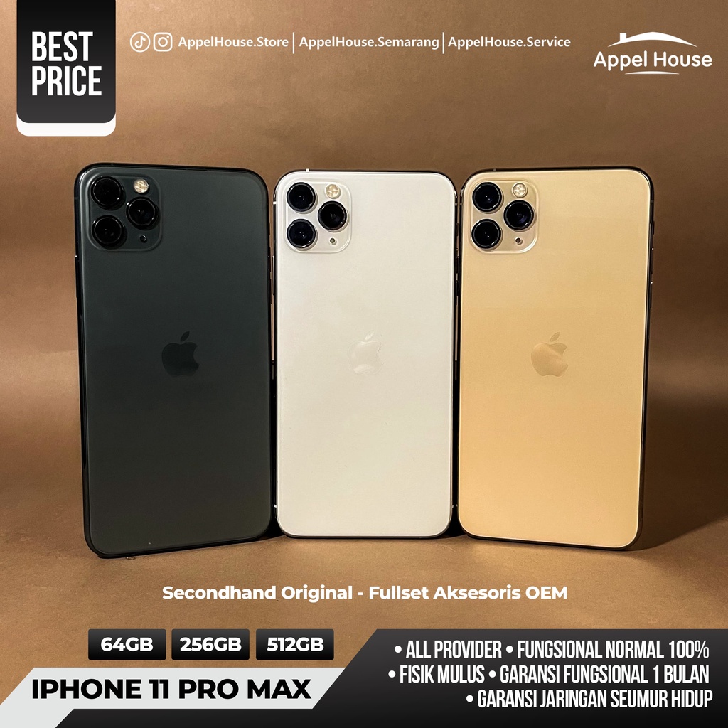 Jual IPhone 11 Pro Max 64GB 256GB 512GB Bekas Second Original 100