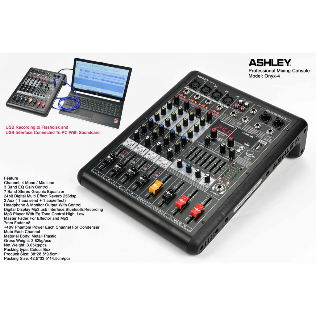 Mixer Ashley Onyx4 4 Channel USB MP3 Bluetooth Efek 320DSP Equaliser