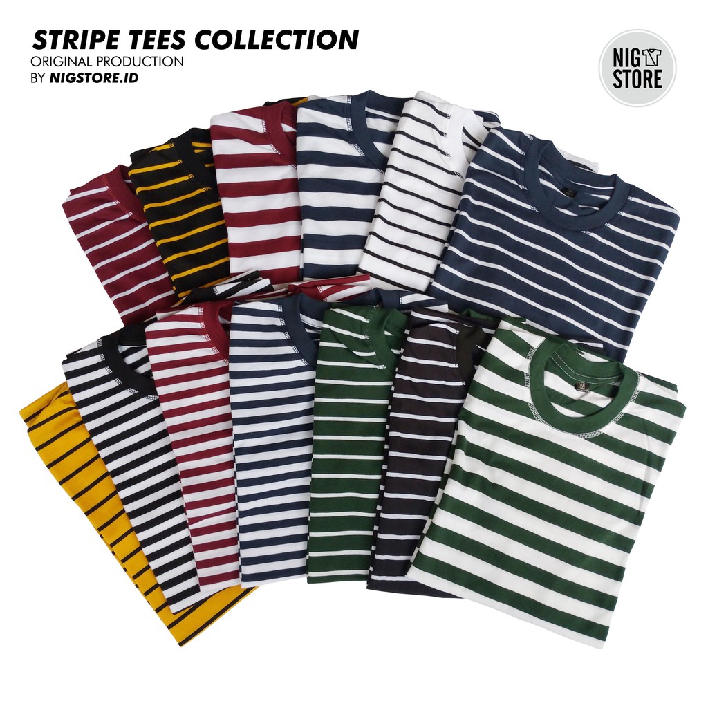 Jual Kaos Stripe Salur Polos Dewasa Unisex Pria Wanita Cotton CVC