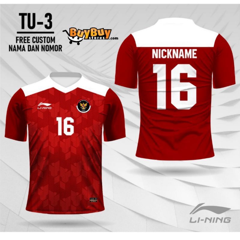 Jual BAJU KAOS JERSEY TIMNAS INDONESIA LINNING TERBARU FREE NAMA DAN NO