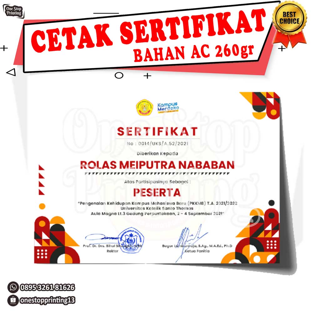 Jual CETAK SERTIFIKAT A4 KERTAS PIAGAM SERTIFIKAT A4 PRINT SERTIFIKAT