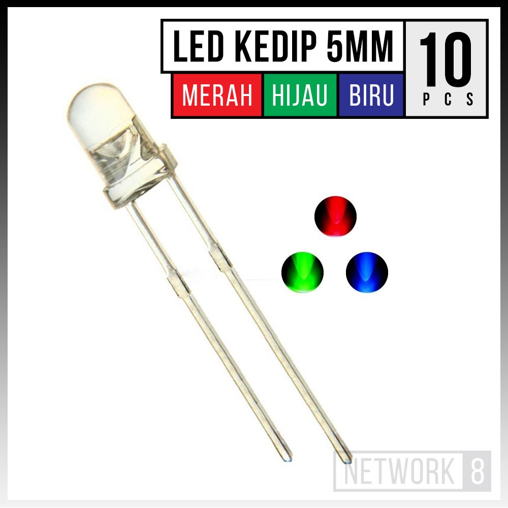 Jual 10PCS LED 5MM KEDIP SENDIRI OTOMATIS SATU WARNA TRANSPARAN BENING