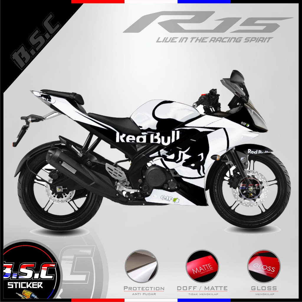 Jual Sticker Decal FULL BODY R15 V2 Motif RedBull MonoColor White