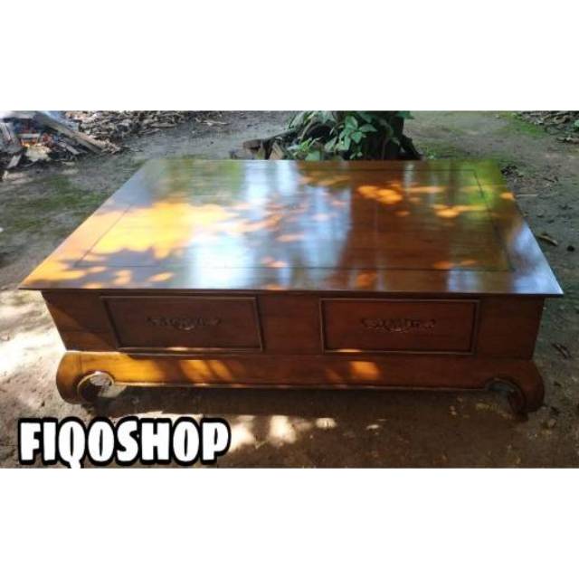 Jual Meja Tamu Ketapang Laci 4 Custom Ukuran 150x100 Kayu Jati