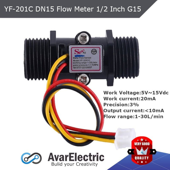 Jual YF 201C DN15 Flow Meter 1 2 Inch 05 YF201 Sensor Aliran Air 5v