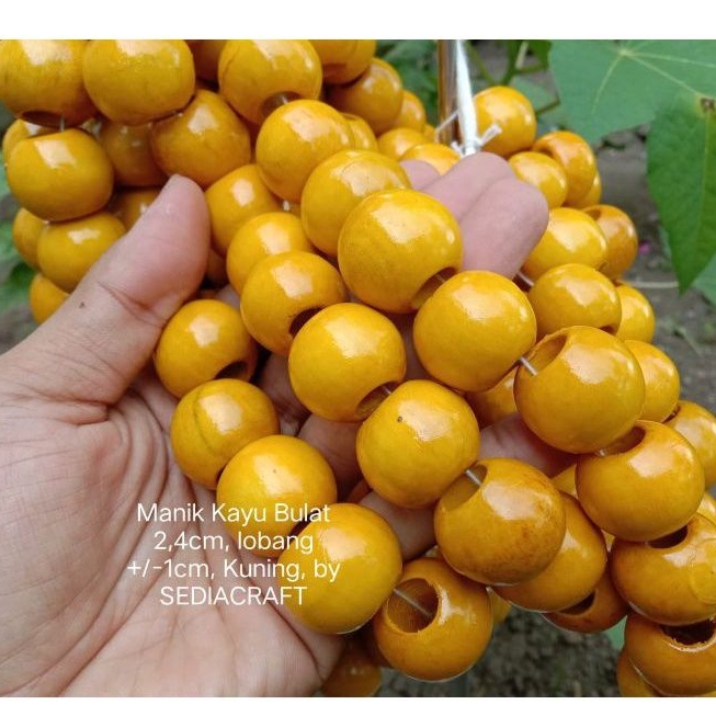 Jual Manik Manik Kayu Bulat Cm Lobang Cm Kuning Shopee Indonesia