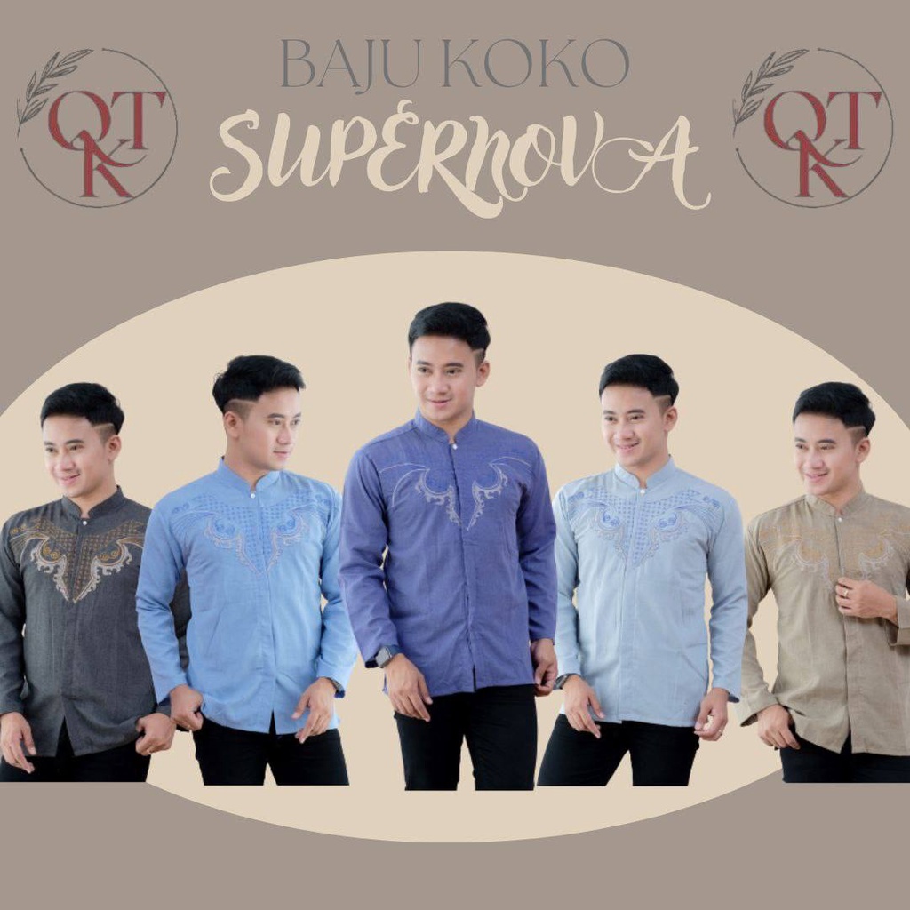 Jual Baju Koko Putih Lengan Panjang Bordir Supernova Batik M L XL