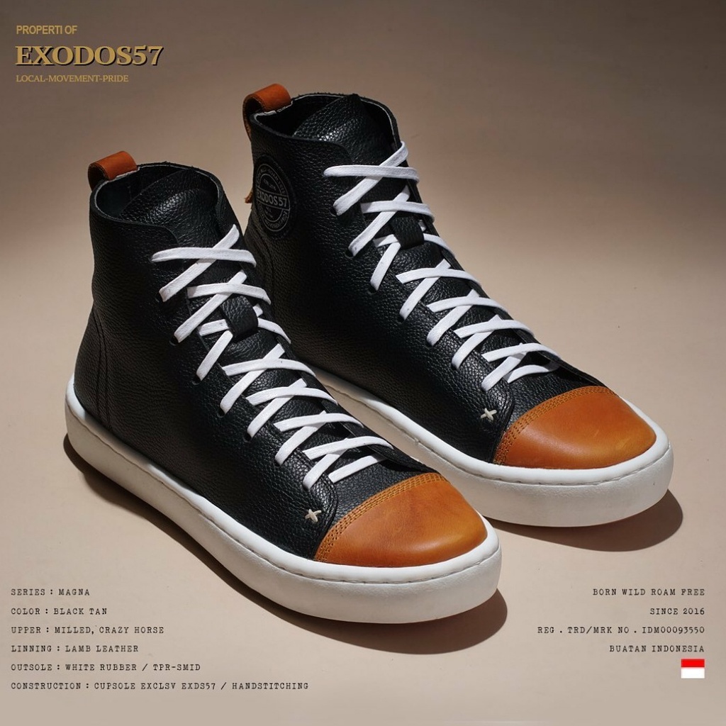 Jual Sepatu Sneaker Kulit Pria Exodos Magna Black Tan Shopee