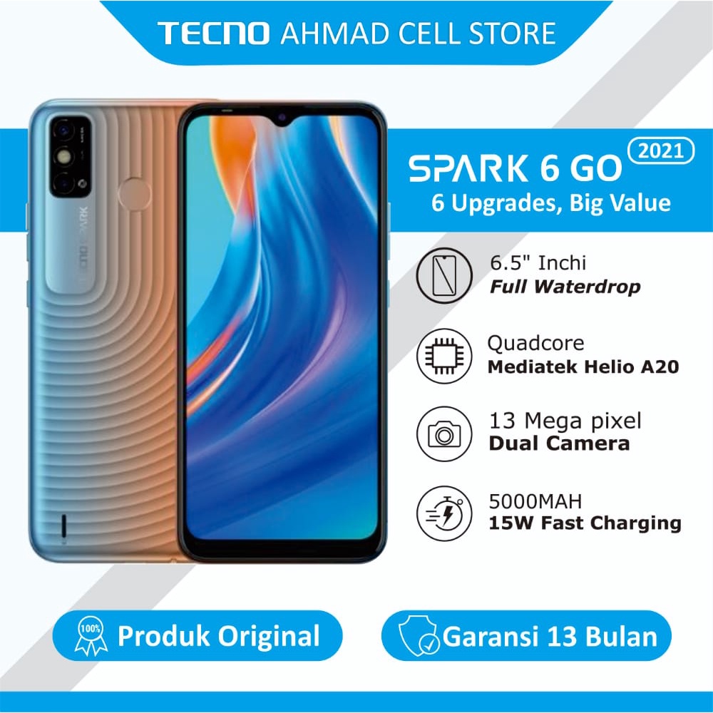 Jual TECHNO SPARK 6 GO 2021 DESAIN MEWAH DUAL CAMERA 6 5 INCHI