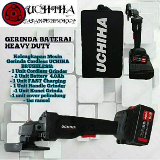 Mesin Gerinda Baterai Cordless Angle Grinder Uchiha Japan Shopee