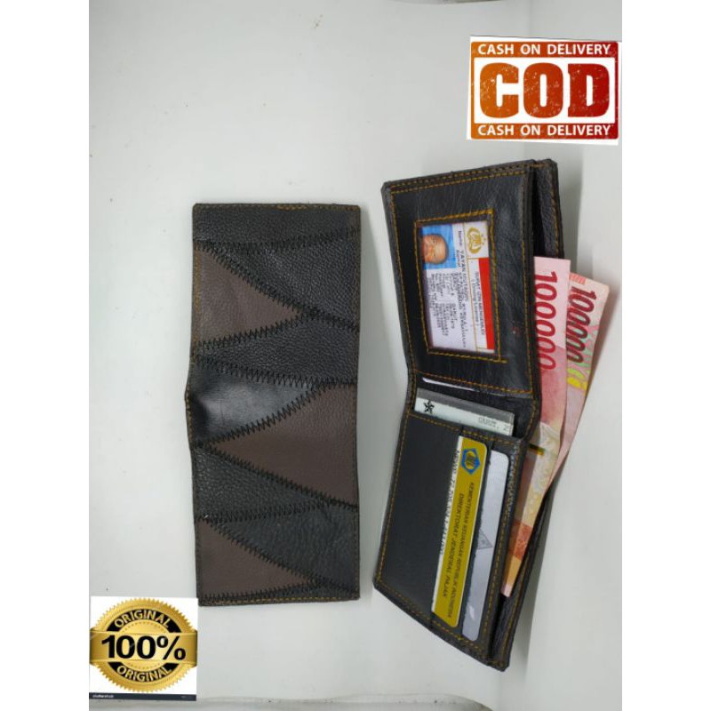 Jual Dompet Kulit Pria Pendek Berdiri Asli Full Grain Kulit Sapi Ori